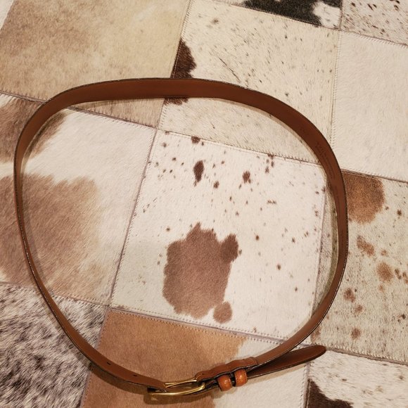 Allen Edmonds Burnished Calf Brown Leather Belt Brass Colored Buckle Size 38 - Picture 5 of 8